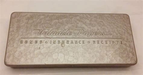 Vintage storage Valuable Papers Bonds Insurance Receipts Tin 